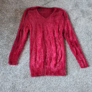 Red designer fuzzy sweater